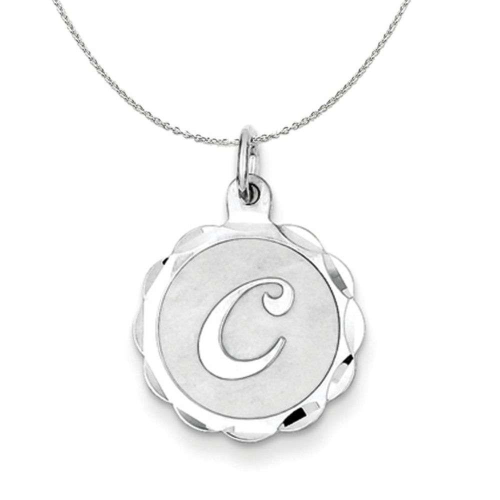 Silver, Sarah Collection 15mm Brocaded Disc Initial C Necklace - 20 In